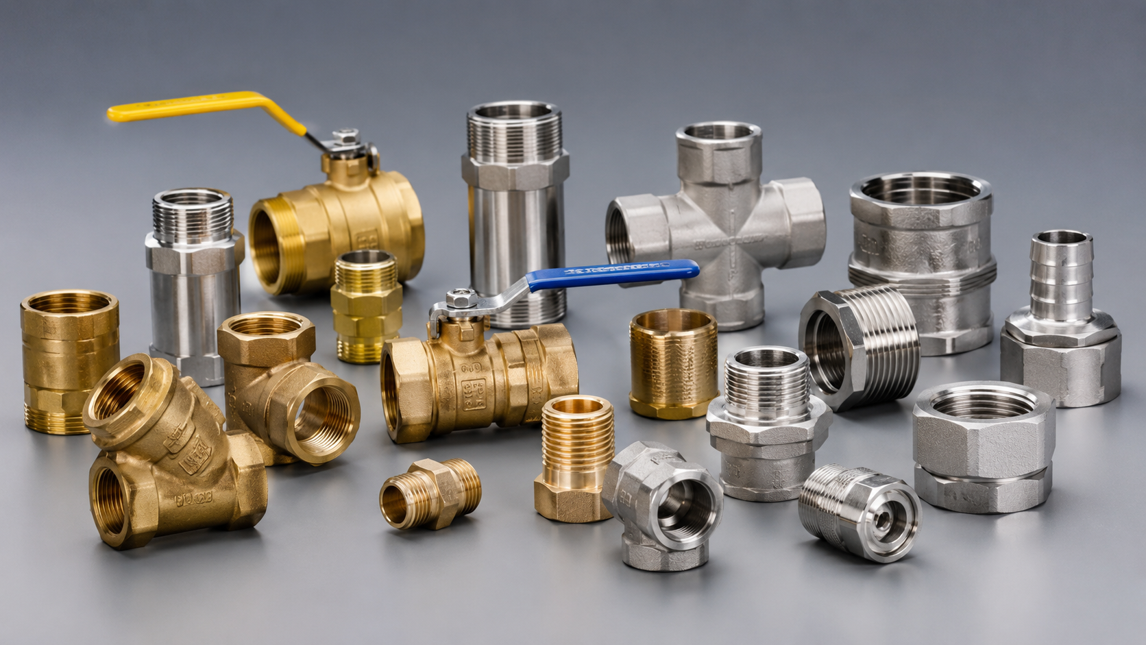 Plumbing and flow-control fittings, connectors, and valve-related parts